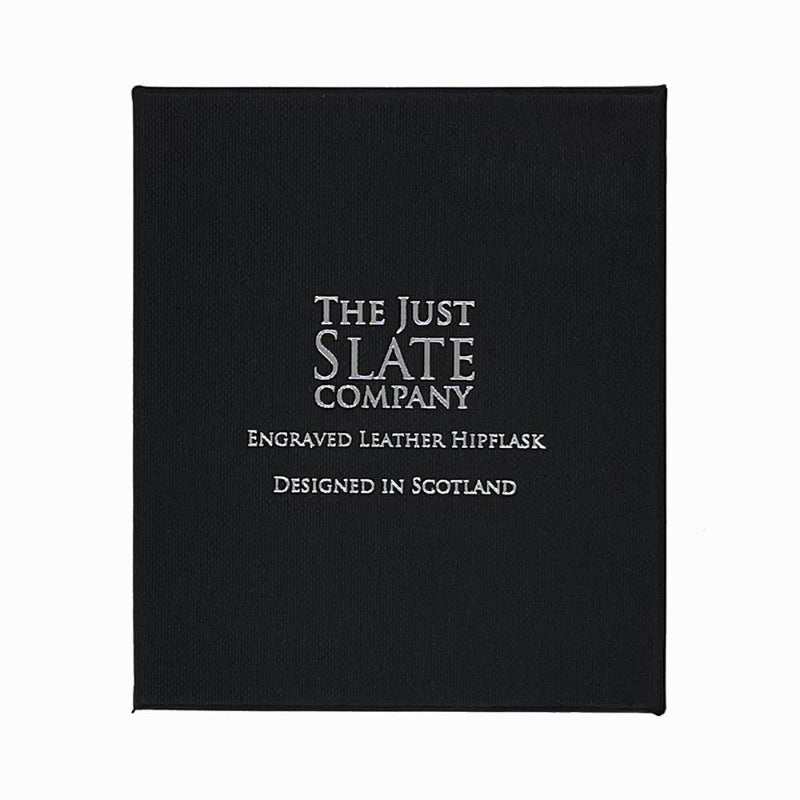 Shooting Leather Hip Flask by The Just Slate Company Package