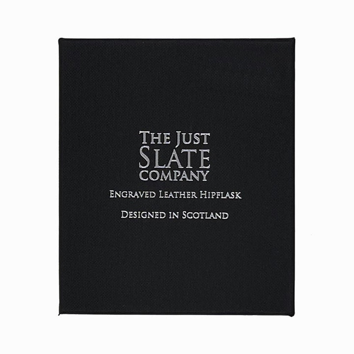 Shooting Leather Hip Flask by The Just Slate Company Package