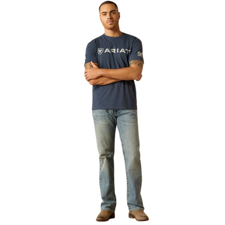 Ariat Men's Shield Flag T-Shirt In Navy Heather - Lifestyle