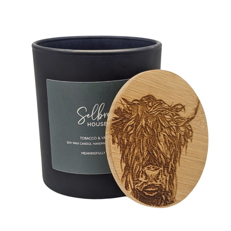 Black Candle in Tobacco & Vanilla (Highland Cow) Set