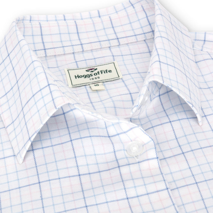Hoggs of Fife Callie Twill Shirt In White, Pink & Blue Close