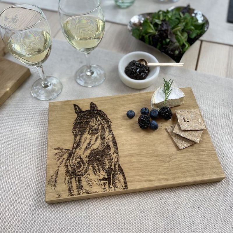 Horse Portrait Oak Cheese Board & Knife Set Setting