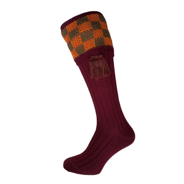 House Of Cheviot Fenwick Mens Merino Shooting Socks In Burgundy