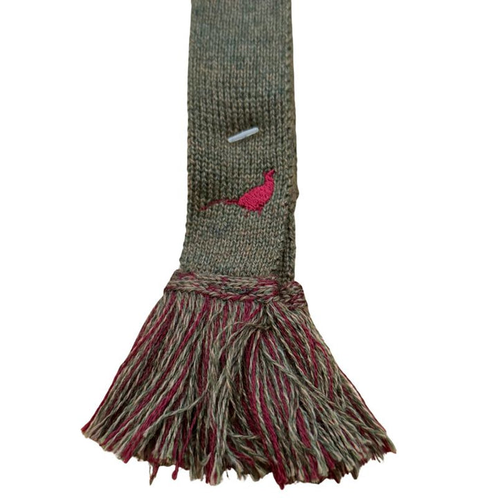 House Of Cheviot Garter Ties With Pheasant Embroidery - Bracken