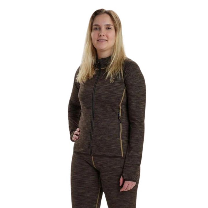 Lady Insulated Fleece In Brown Melange Model Front