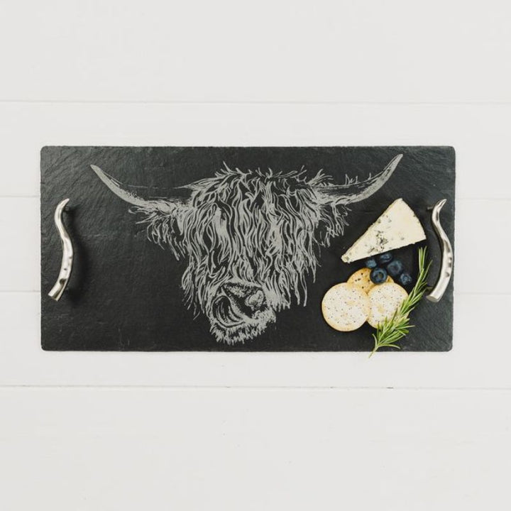 Large Highland Cow Slate Serving Tray Lifestyle