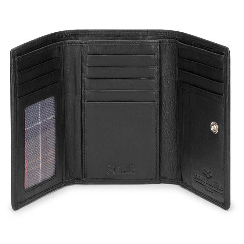 Monarch Black Leather Bi Fold Purse Open