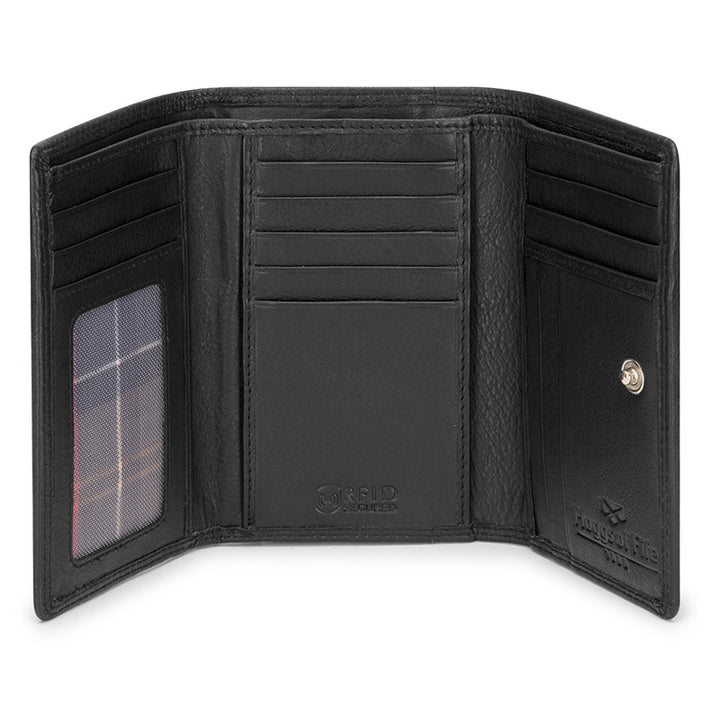Monarch Black Leather Bi Fold Purse Open