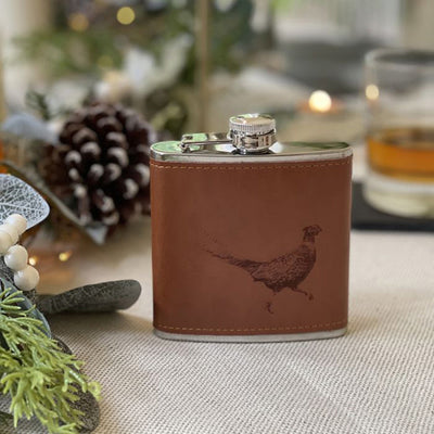 Pheasant Leather Hip Flask by The Just Slate Company Set