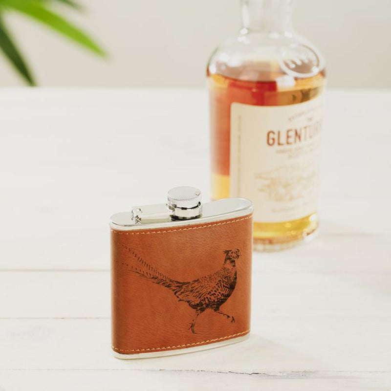 Pheasant Leather Hip Flask by The Just Slate Company Setting