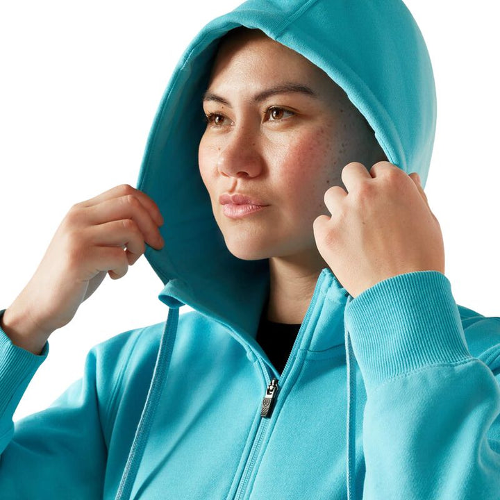 Ariat Rebar Skill Set 1/2 Zip Hoodie In Maui Blue - Hood