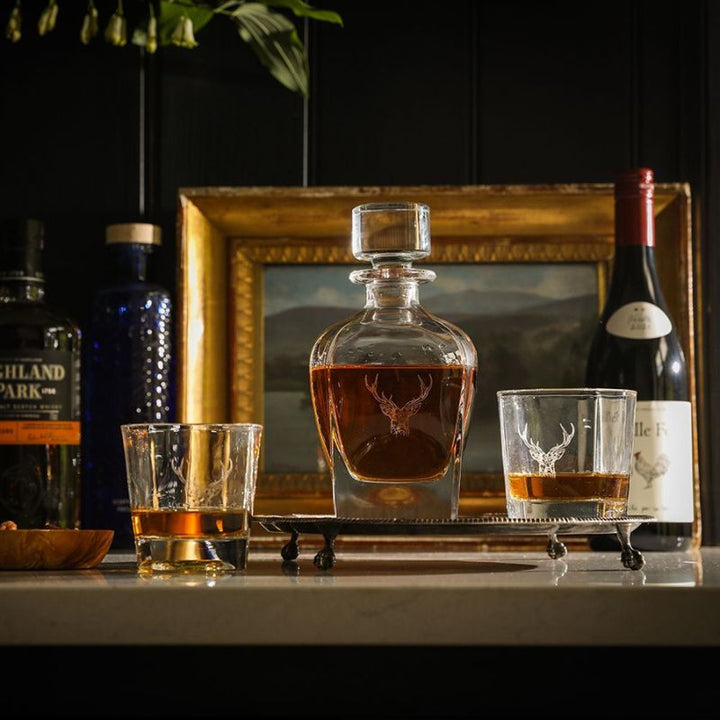 Stag Glass Decanter & Tumbler Set by Selbrae House Setting
