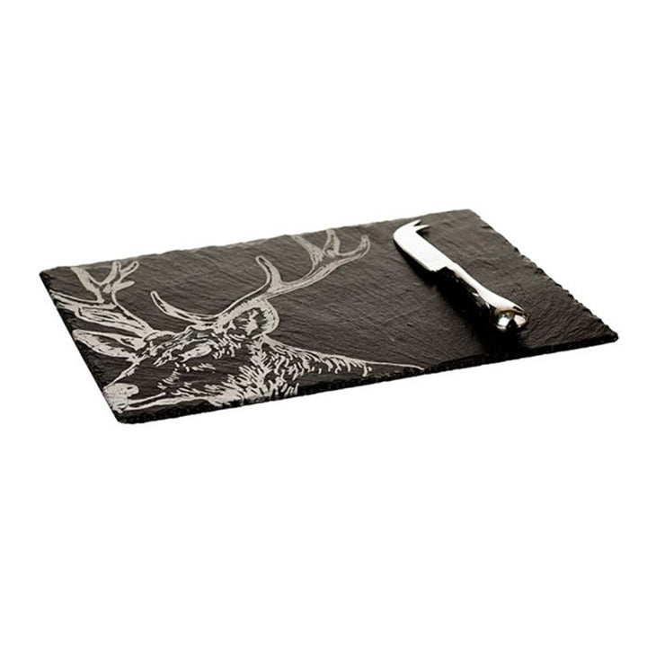 Stag Slate Cheese Board & Knife Set Flat