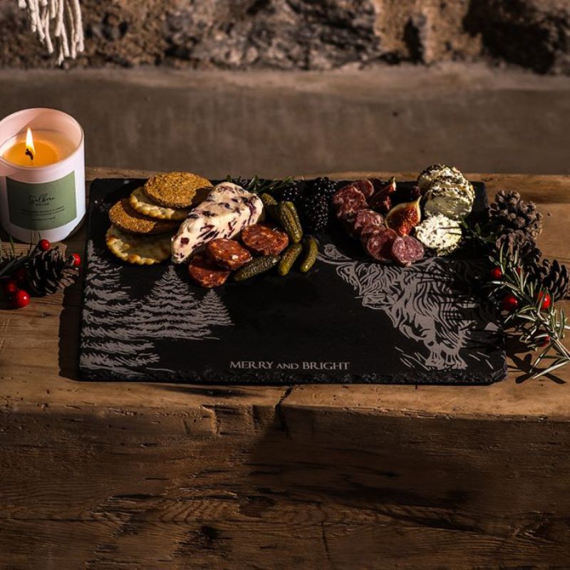 Slate Cheese Board - Christmas Highland Cow - Lifestyle