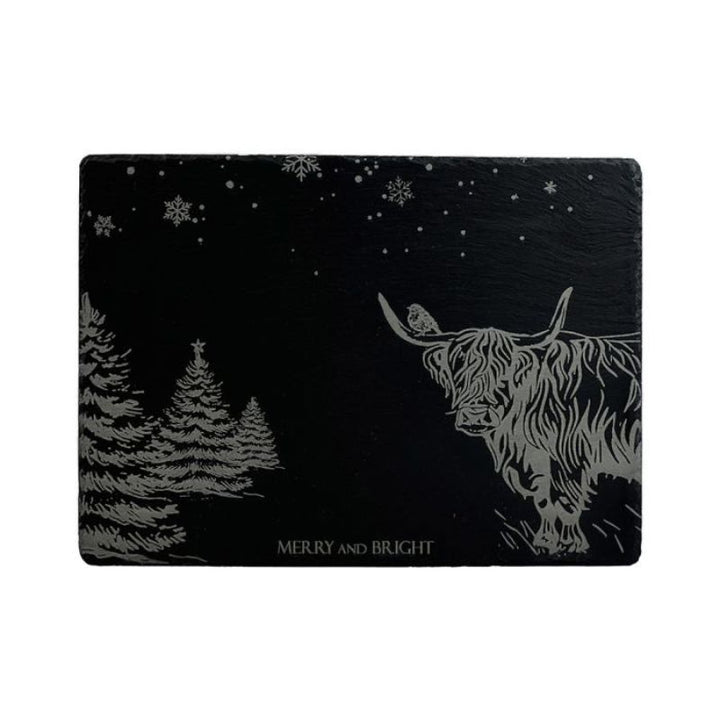 Selbrae House Slate Cheese Board - Christmas Highland Cow
