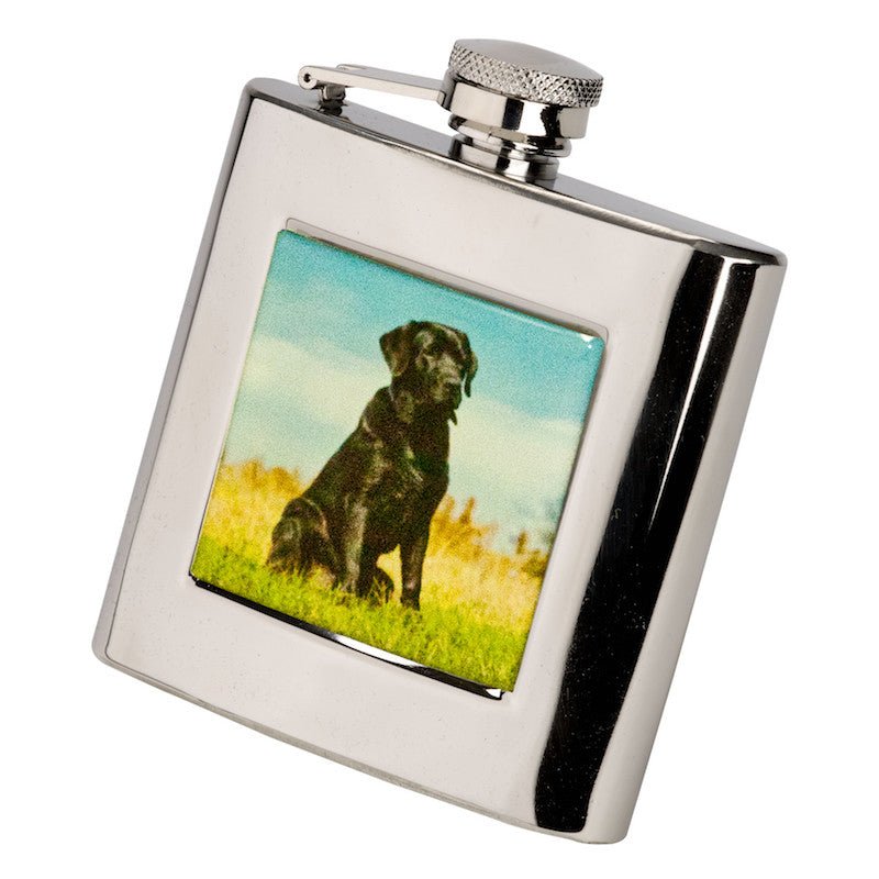 6oz Square Labrador Hip Flask - Cheshire Game Bisley