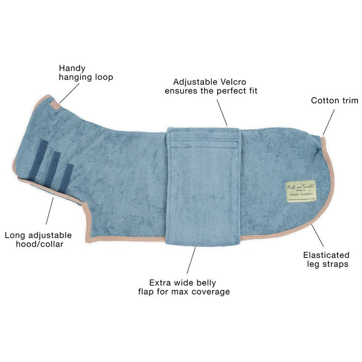 Classic Dog Drying Coat in Sandringham Blue - Cheshire Game Ruff and Tumble