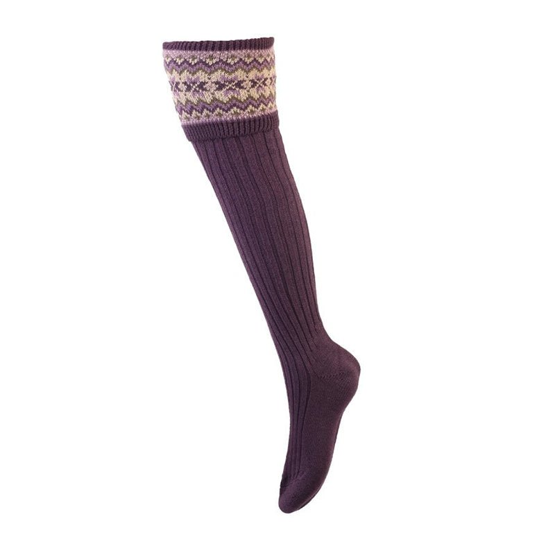 Lady Fairisle Shooting Socks in Thistle - Cheshire Game House Of Cheviot