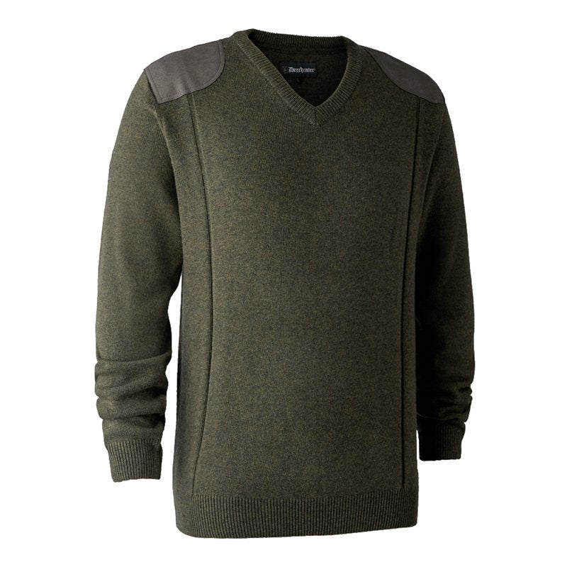 Sheffield Knit V-Neck Jumper In Green Melange - Cheshire Game Deerhunter