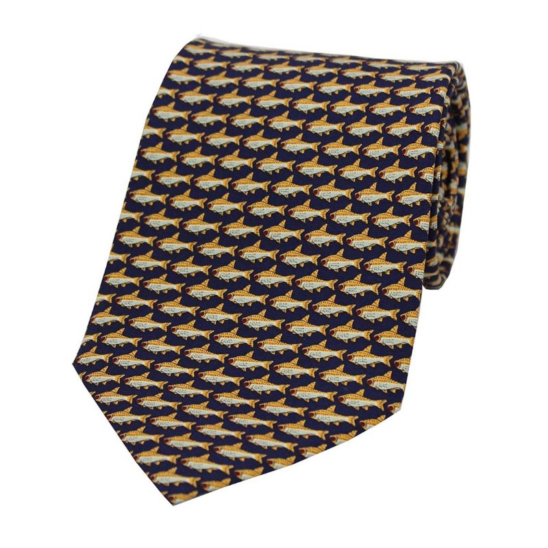 Soprano Fishes On Navy Silk Tie - Cheshire Game Sax Design