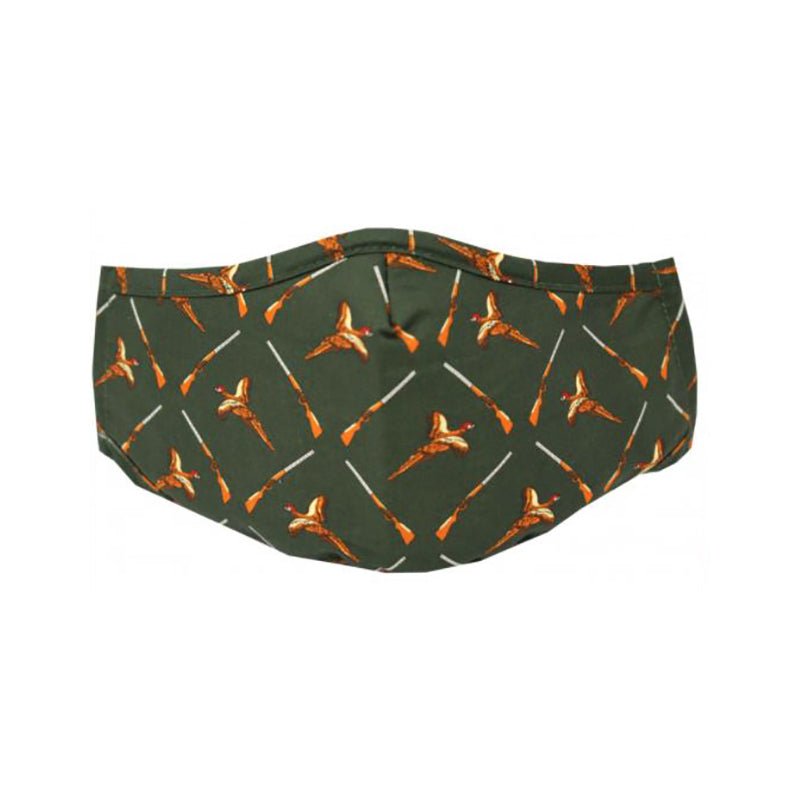 Soprano Green Pheasants & Guns Washable & Reusable Cotton Face Mask - Cheshire Game Sax Design