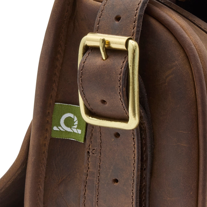 Antique Oiled Leather Cartridge Bag Close Up