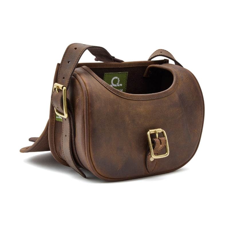 Antique Oiled Leather Cartridge Bag Open