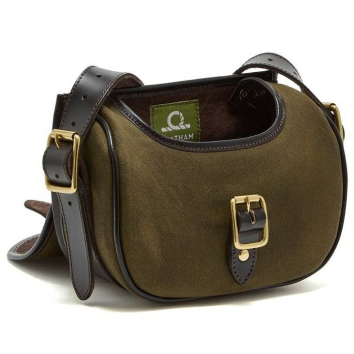 Chatham Antique Waxed Canvas Cartridge Bag In Green/Dark Brown