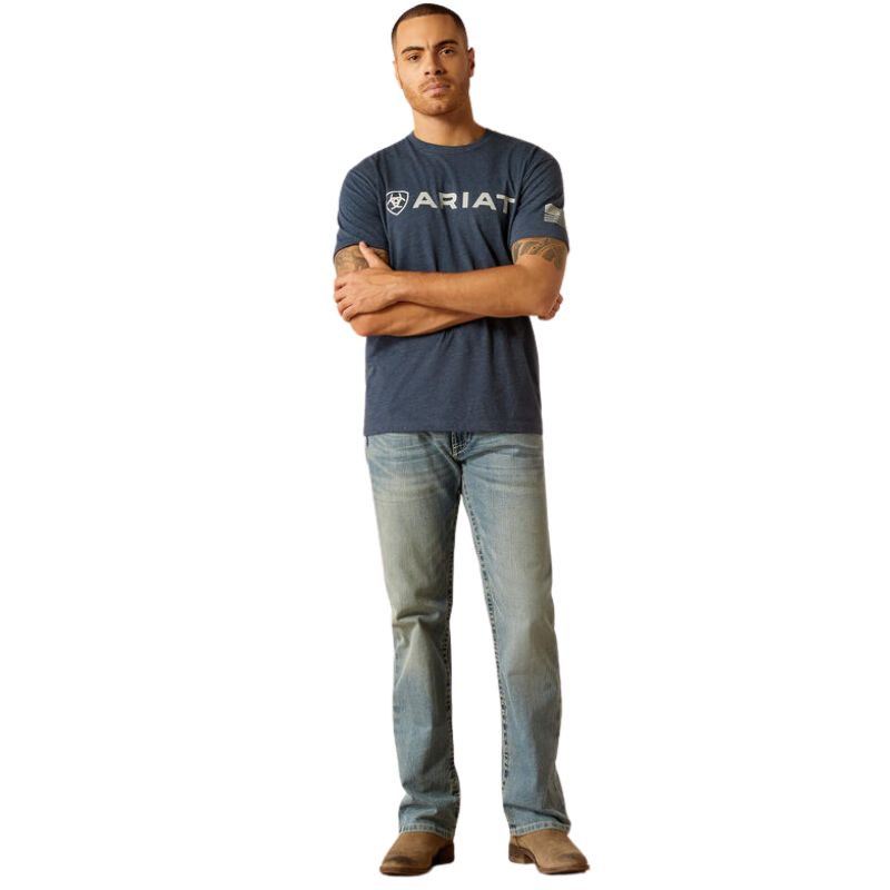 Ariat Men's Shield Flag T-Shirt In Navy Heather - Lifestyle