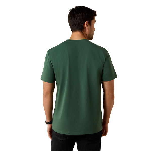 Man wearing a green t-shirt on a white background