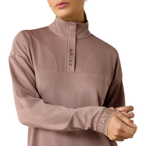 Brown long-sleeve shirt with Ariat logo on a white background