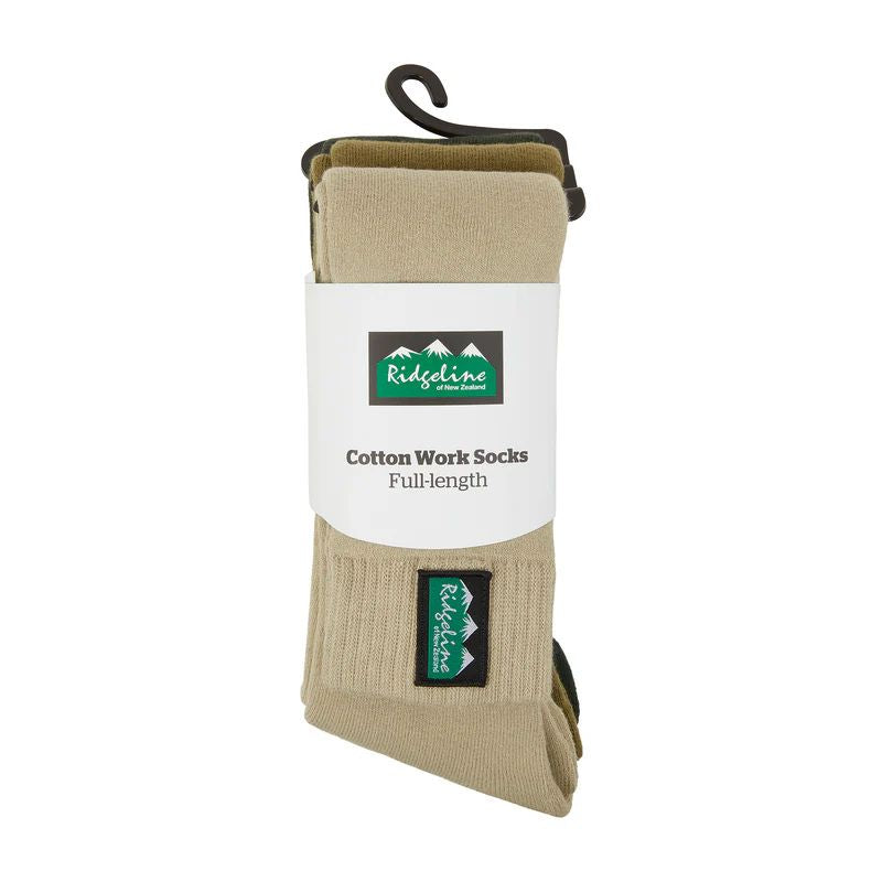 Ridgeline Cotton Work Socks Full Length 3 Pack