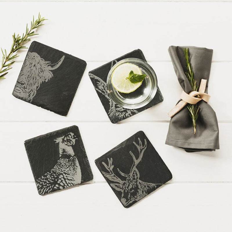 Country Animals Slate Coasters (Set of 4) by The Just Slate Company Setting