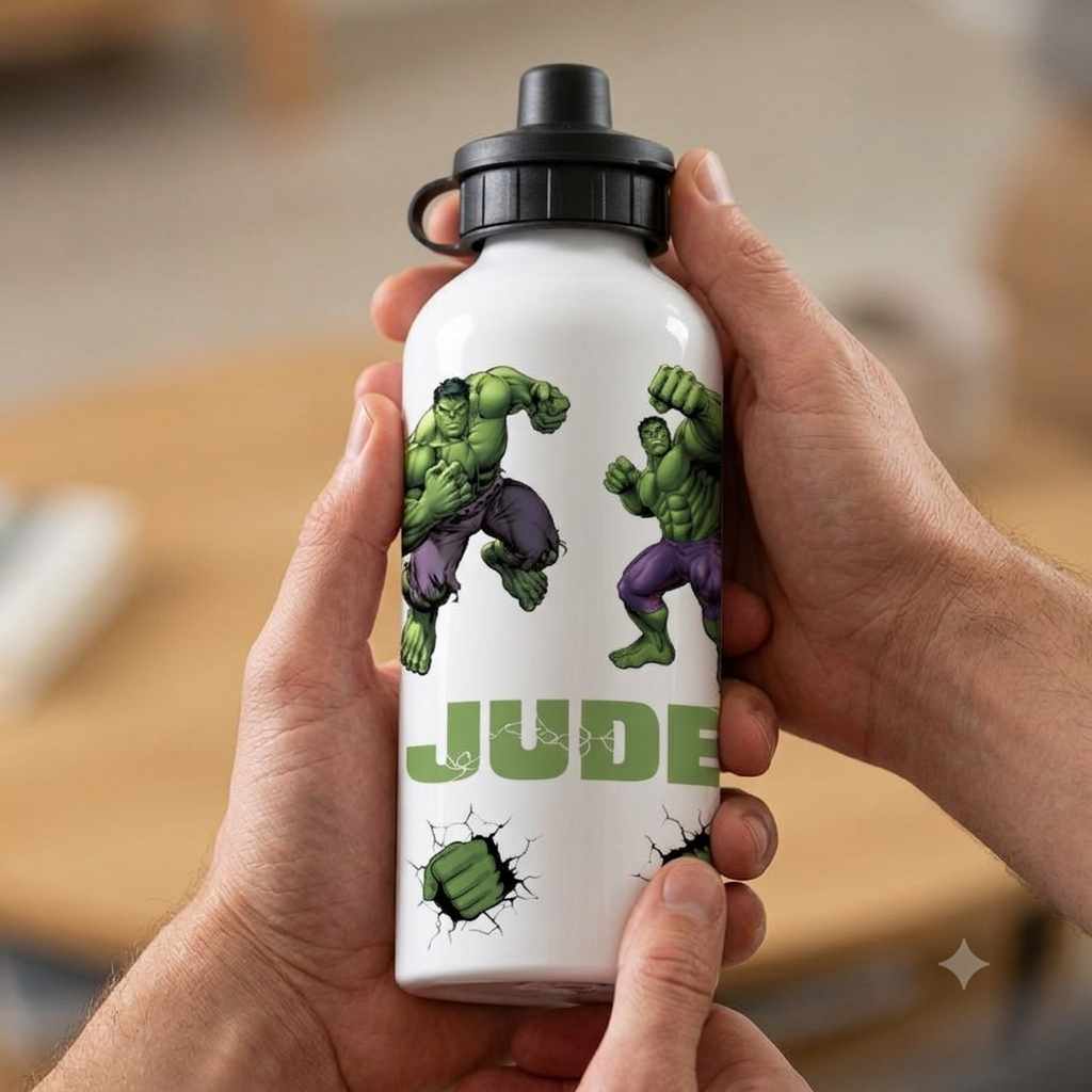Personalised Hulk Themed Water Bottle