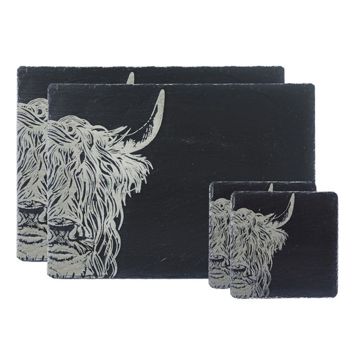 Highland Cow Slate & Place Mat Set by The Just Slate Company