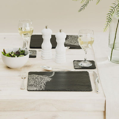 Highland Cow Slate & Place Mat Set by The Just Slate Company Setting
