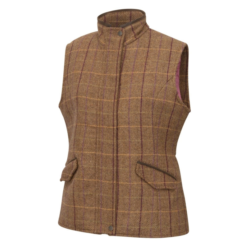 Hoggs Of Fife Women's  Eden Technical Tweed Gilet In Bracken/Blackberry