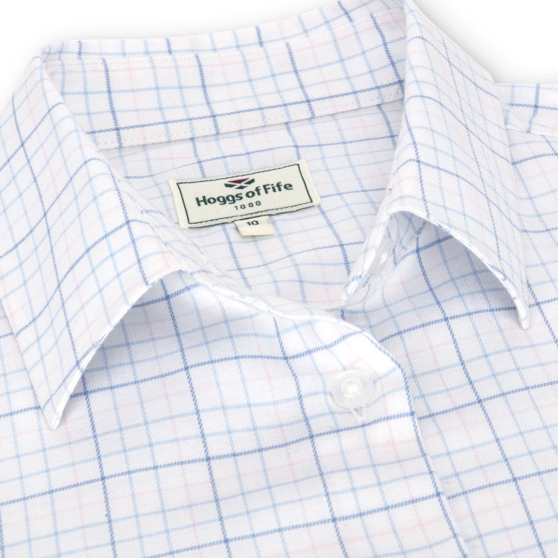 Hoggs of Fife Callie Twill Shirt In White, Pink & Blue Close