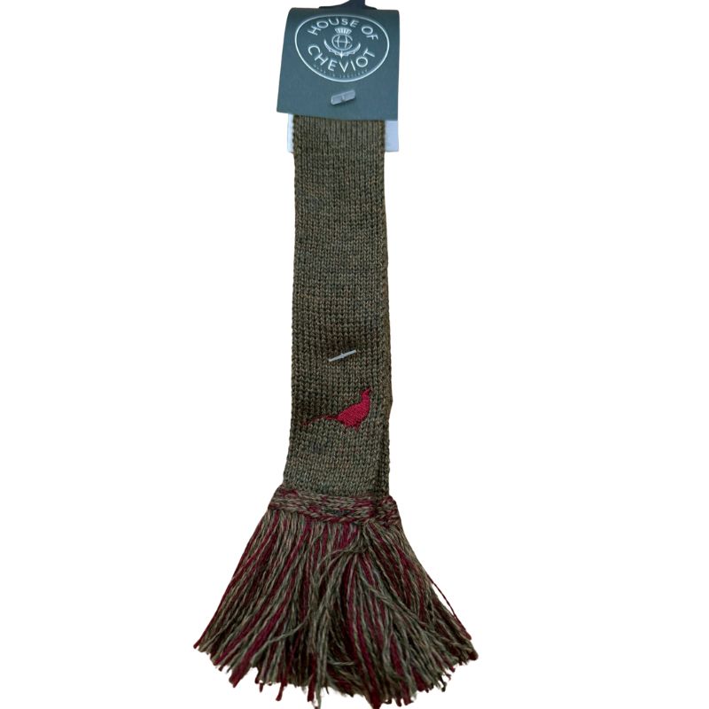 House Of Cheviot Garter Ties With Pheasant Embroidery - Bracken