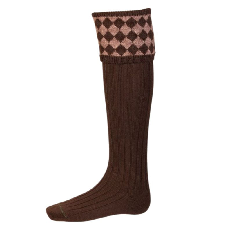 House of Cheviot Chessboard Socks ~ Walnut/Bison