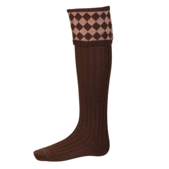 House of Cheviot Chessboard Socks ~ Walnut/Bison