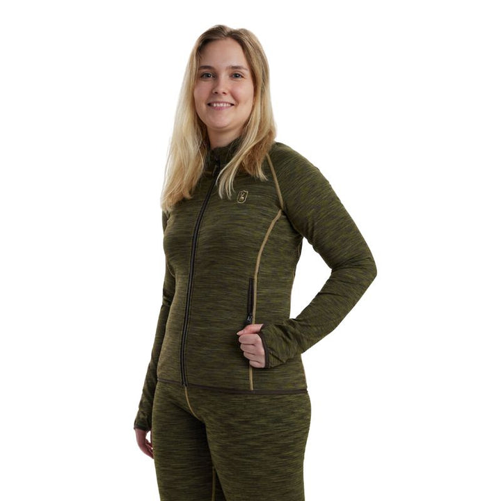 Lady Insulated Fleece Green Melange Model Front
