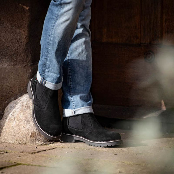 Omnio Chelsea Boots in Black Suede Lifestyle