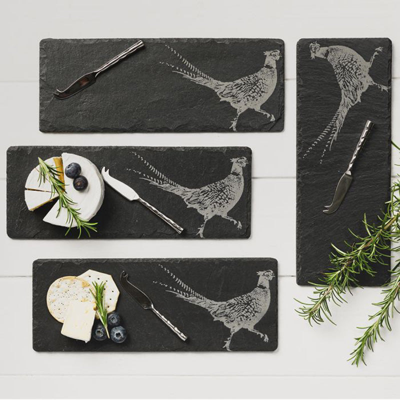 Pheasant Mini Slate Cheese Board & Knife Set Setting