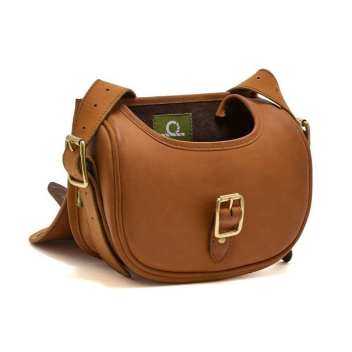 Premium Antique Oiled Leather Cartridge Bag In Tan - Open