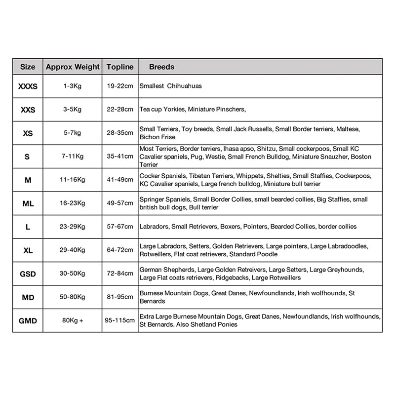 Ruff and Tumble Size Guide