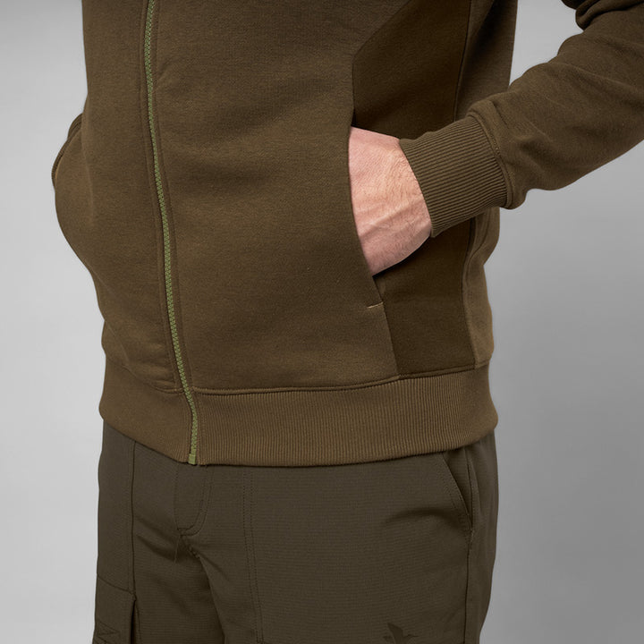 Seeland Cross Hoodie with Zip in Dark Olive Pockets