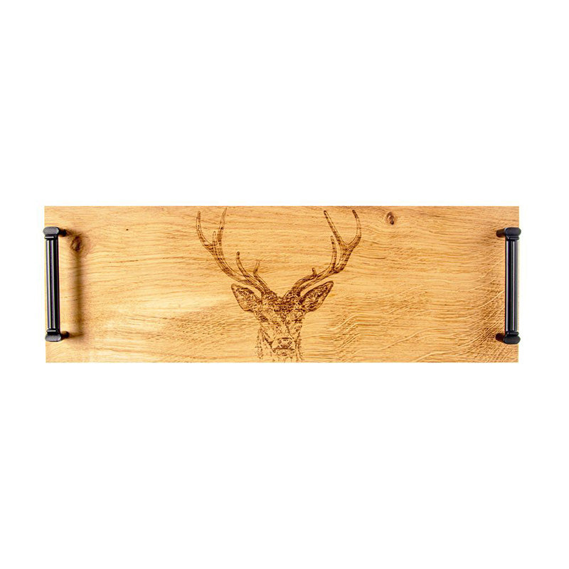 Stag Prince Oak Tray with Black Steel Handles by Scottish Made