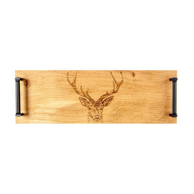 Stag Prince Oak Tray with Black Steel Handles by Scottish Made