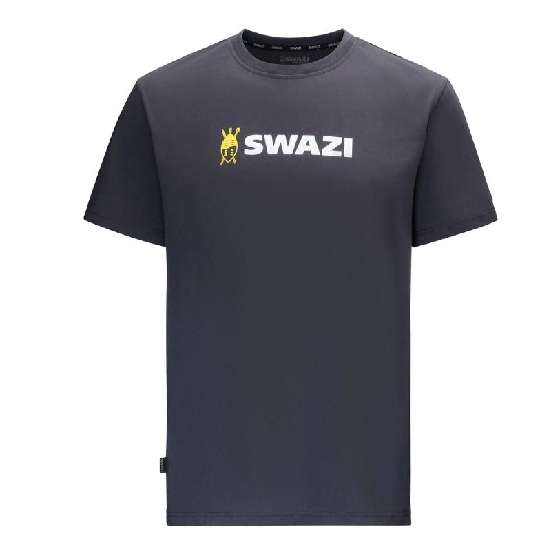 Gray t-shirt with 'SWAZI' logo on a white background